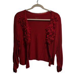 Grace Sweater Womens Large Red Ruffle Long cinched sleeve Spandex Rayon soft